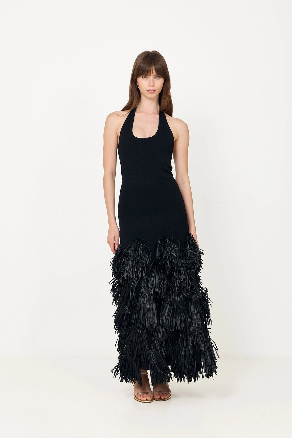 Elva Raffia Knit Midi Dress - Black