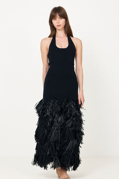 Elva Raffia Knit Midi Dress - Black