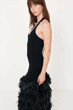 Elva Raffia Knit Midi Dress - Black