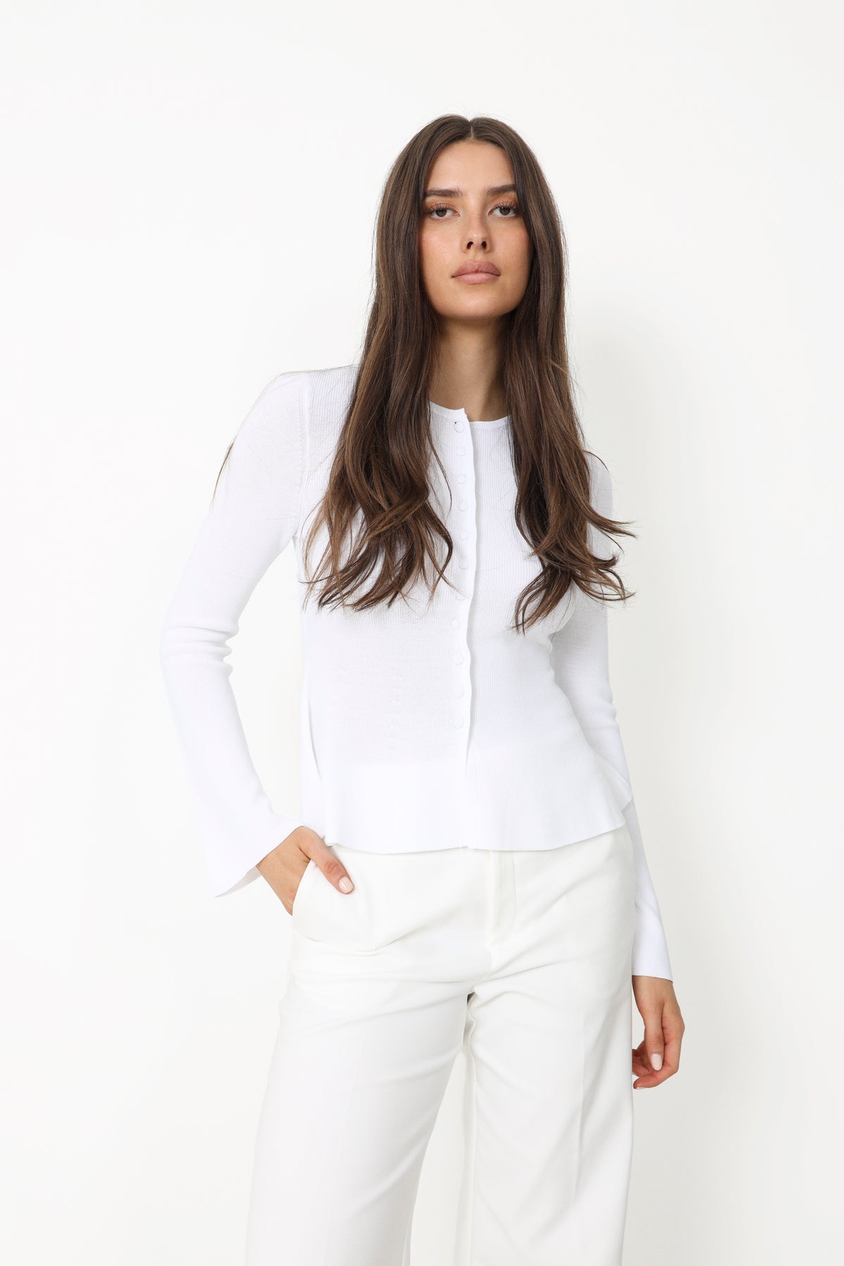 Ida Peplum Cardigan - White