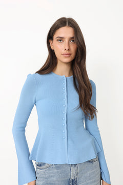 Ida Peplum Cardigan - Blue