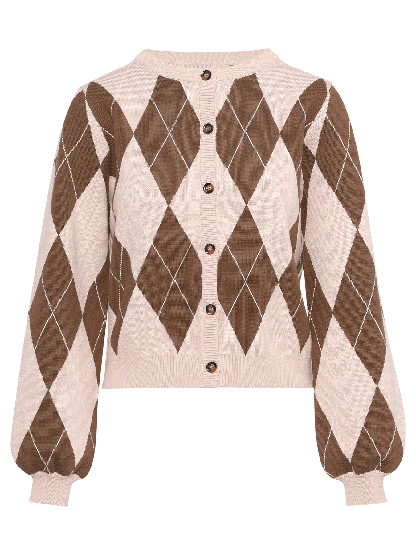Anni Argyle Knit Cardigan - Brown