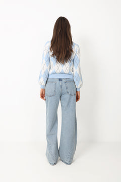Anni Argyle Knit Cardigan - Blue