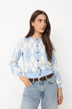 Anni Argyle Knit Cardigan - Blue