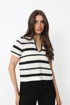 Sofie Stripe Knit Top - Black/Creme