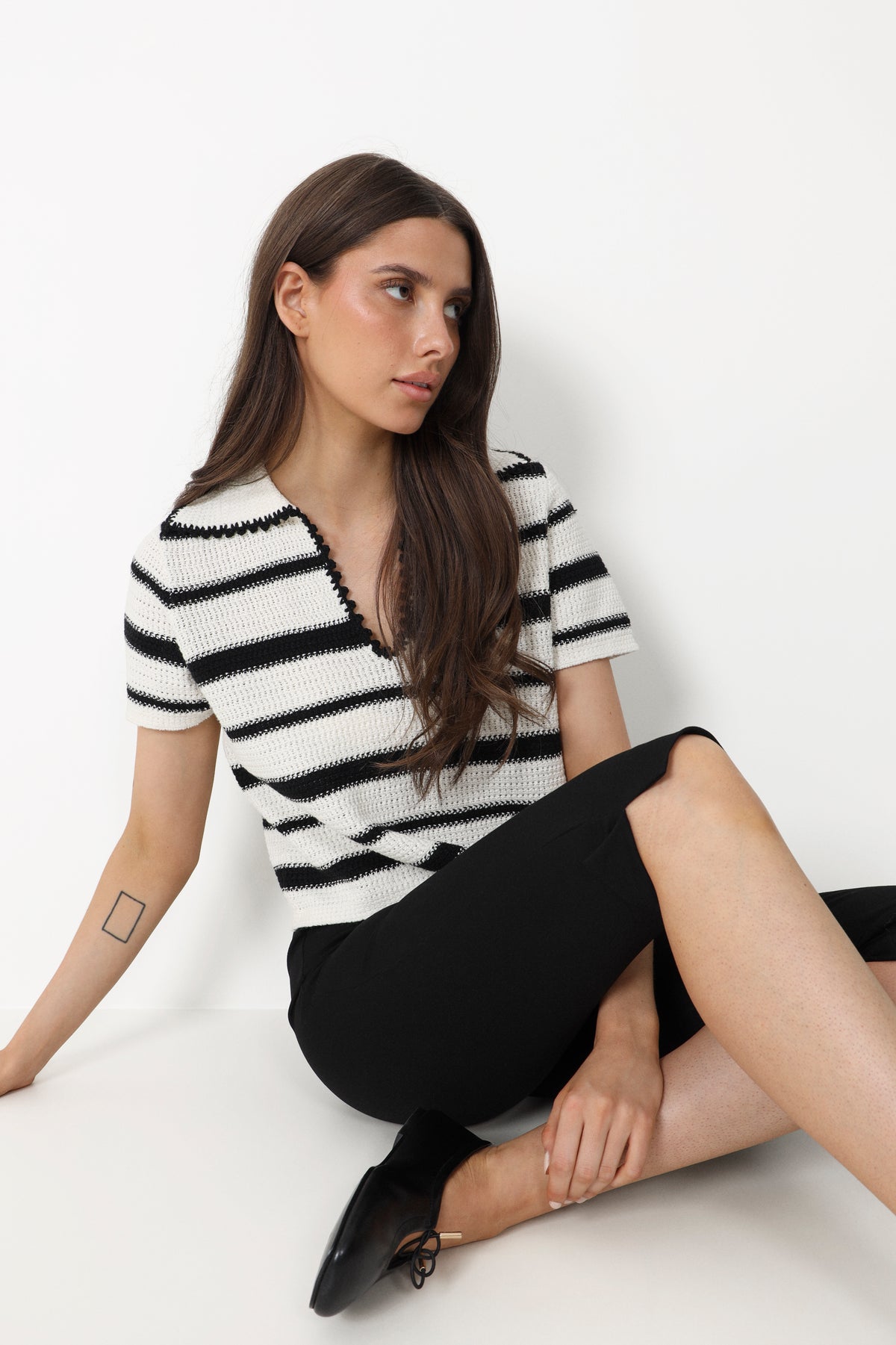 Sofie Stripe Knit Top - Black/Creme