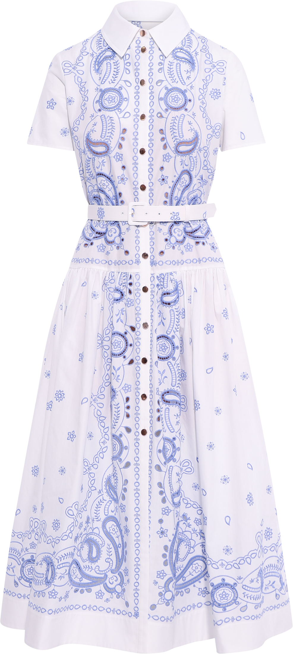Embroidered Midi Dress - White And Blue