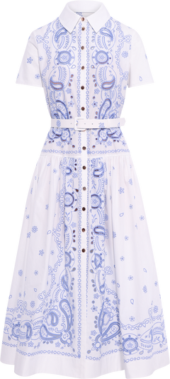 Embroidered Midi Dress - White And Blue