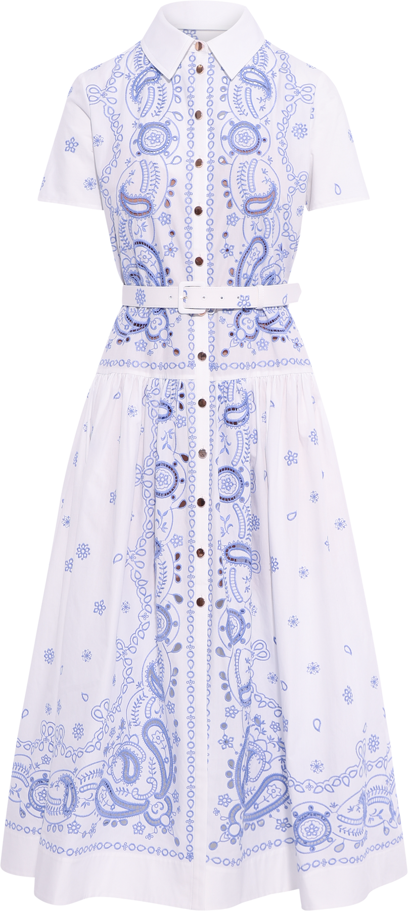 Embroidered Midi Dress - White And Blue
