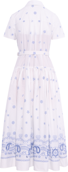 Embroidered Midi Dress - White And Blue
