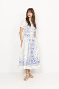 Embroidered Midi Dress - White And Blue