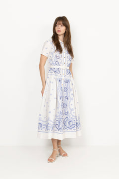 Embroidered Midi Dress - White And Blue
