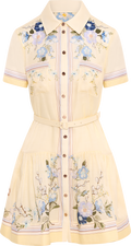 Floral Organza Mini Dress - Yellow