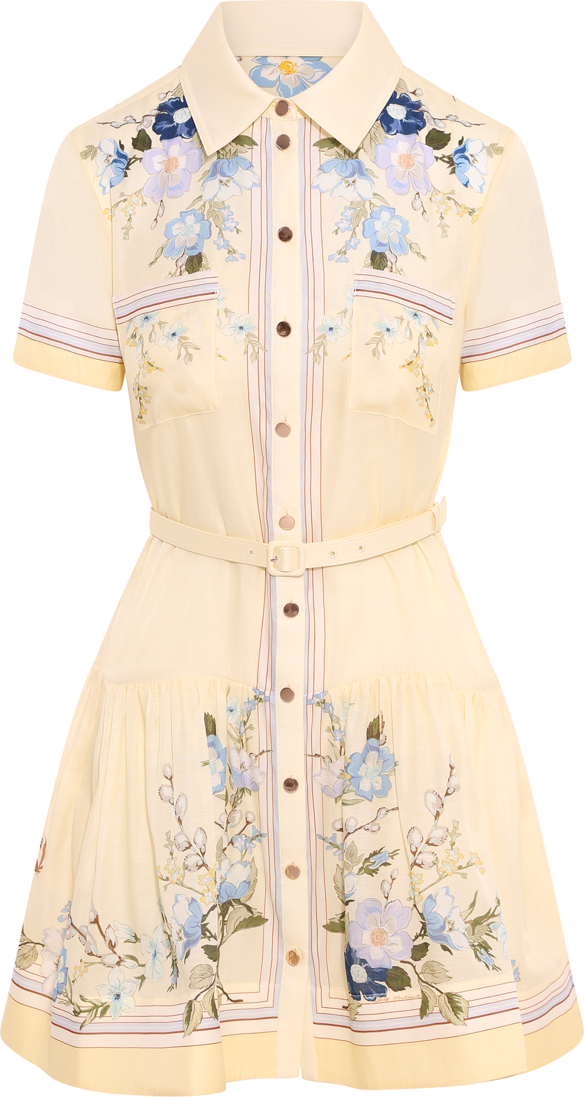 Floral Organza Mini Dress - Yellow