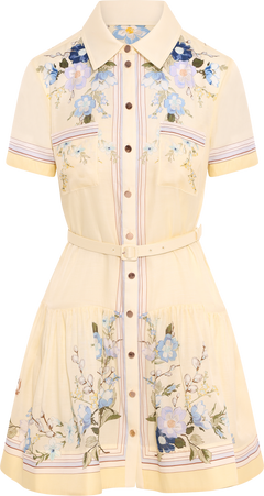 Floral Organza Mini Dress - Yellow