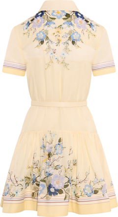 Floral Organza Mini Dress - Yellow