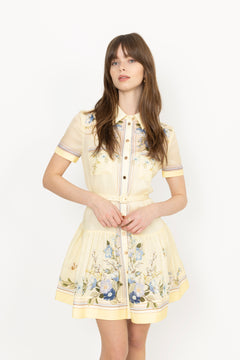 Floral Organza Mini Dress - Yellow