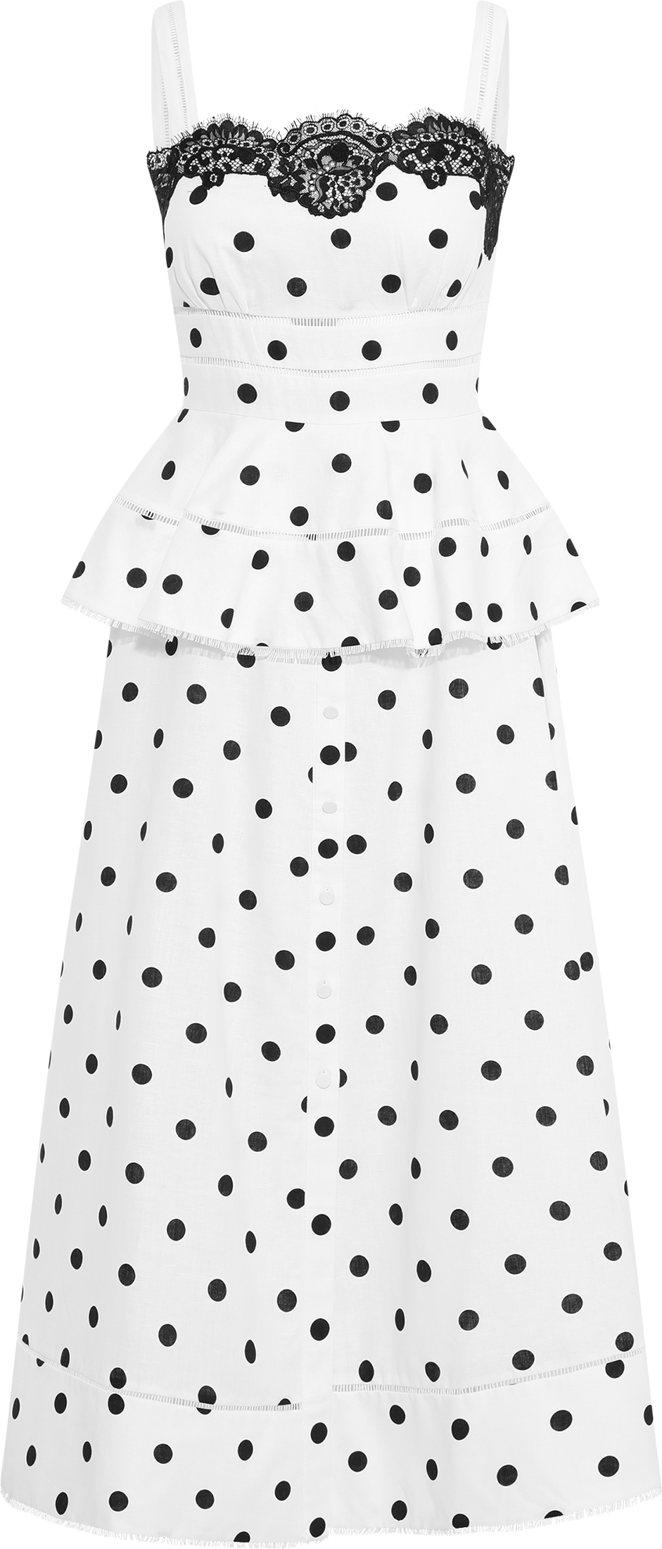 Polka Dot Linen Midi Dress - White