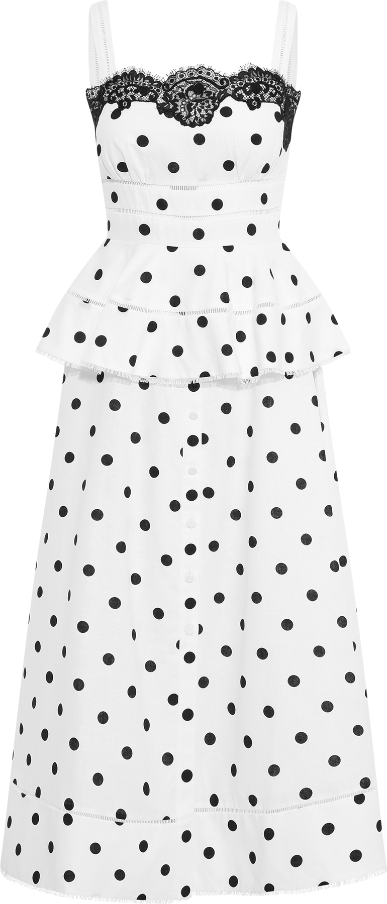 Polka Dot Linen Midi Dress - White