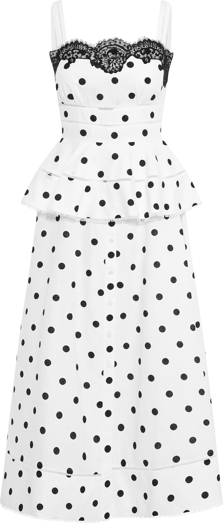 Polka Dot Linen Midi Dress - White