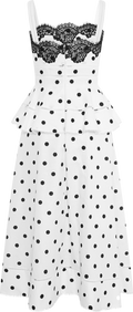 Polka Dot Linen Midi Dress - White