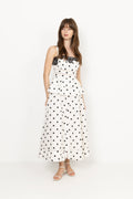 Polka Dot Linen Midi Dress - White