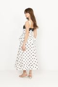 Polka Dot Linen Midi Dress - White
