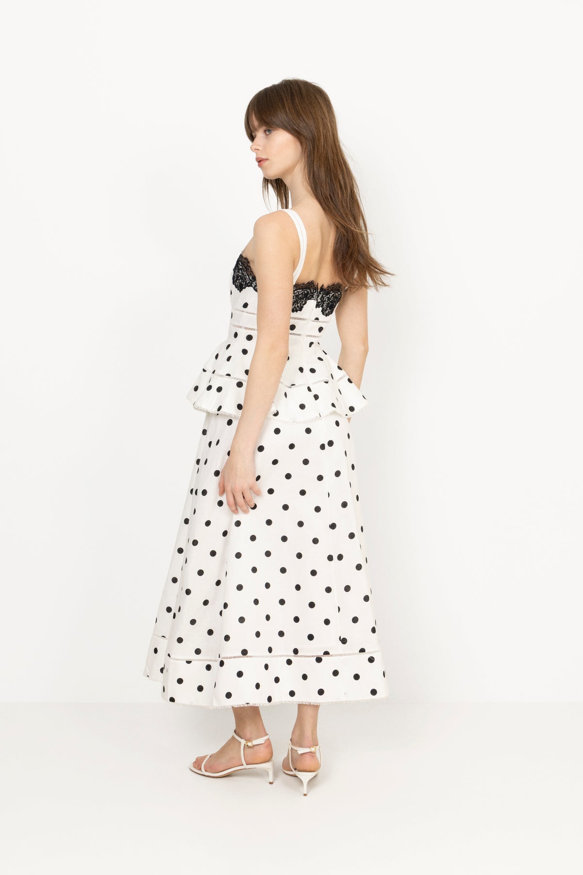 Polka Dot Linen Midi Dress - White