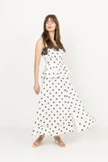Polka Dot Linen Midi Dress - White