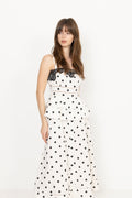 Polka Dot Linen Midi Dress - White