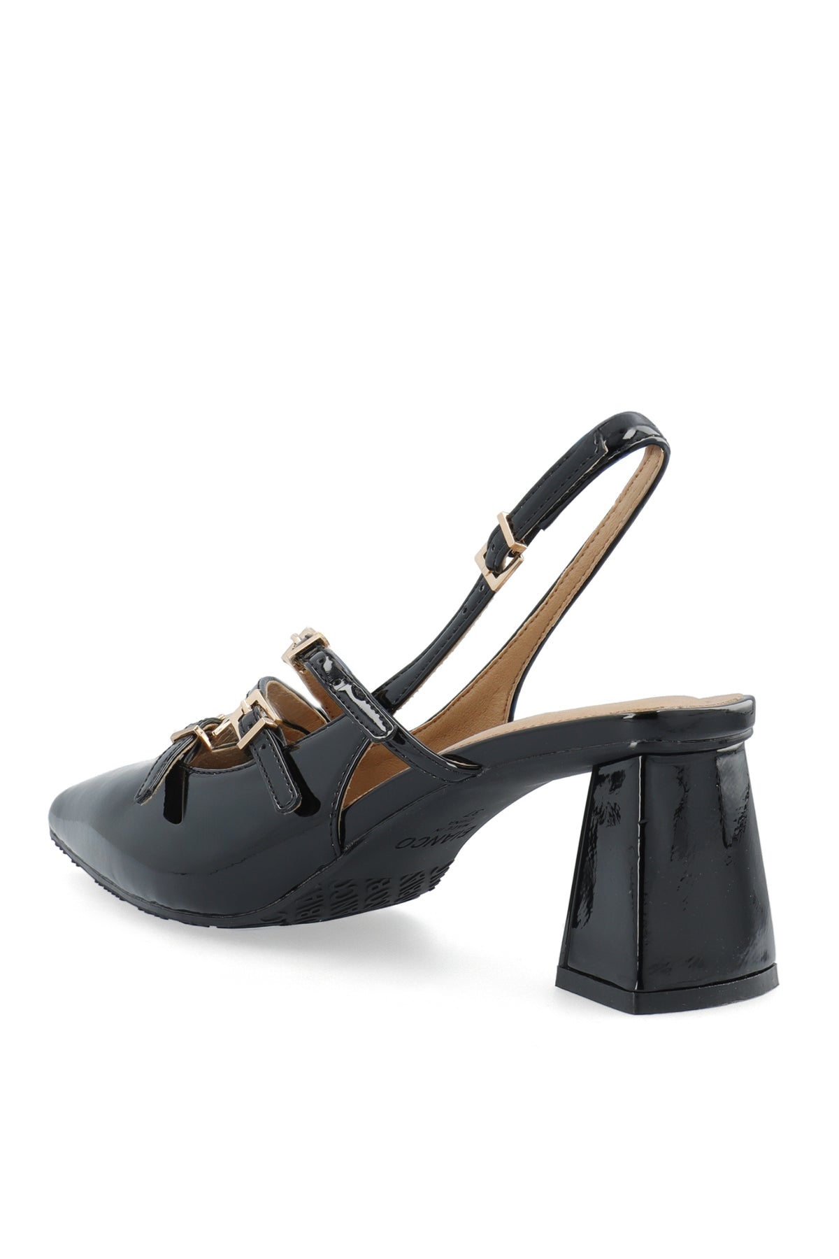Biamaralyn Multi Buckle Slingback Faux Leather - Black Patent