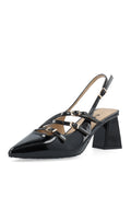 Biamaralyn Multi Buckle Slingback Faux Leather - Black Patent