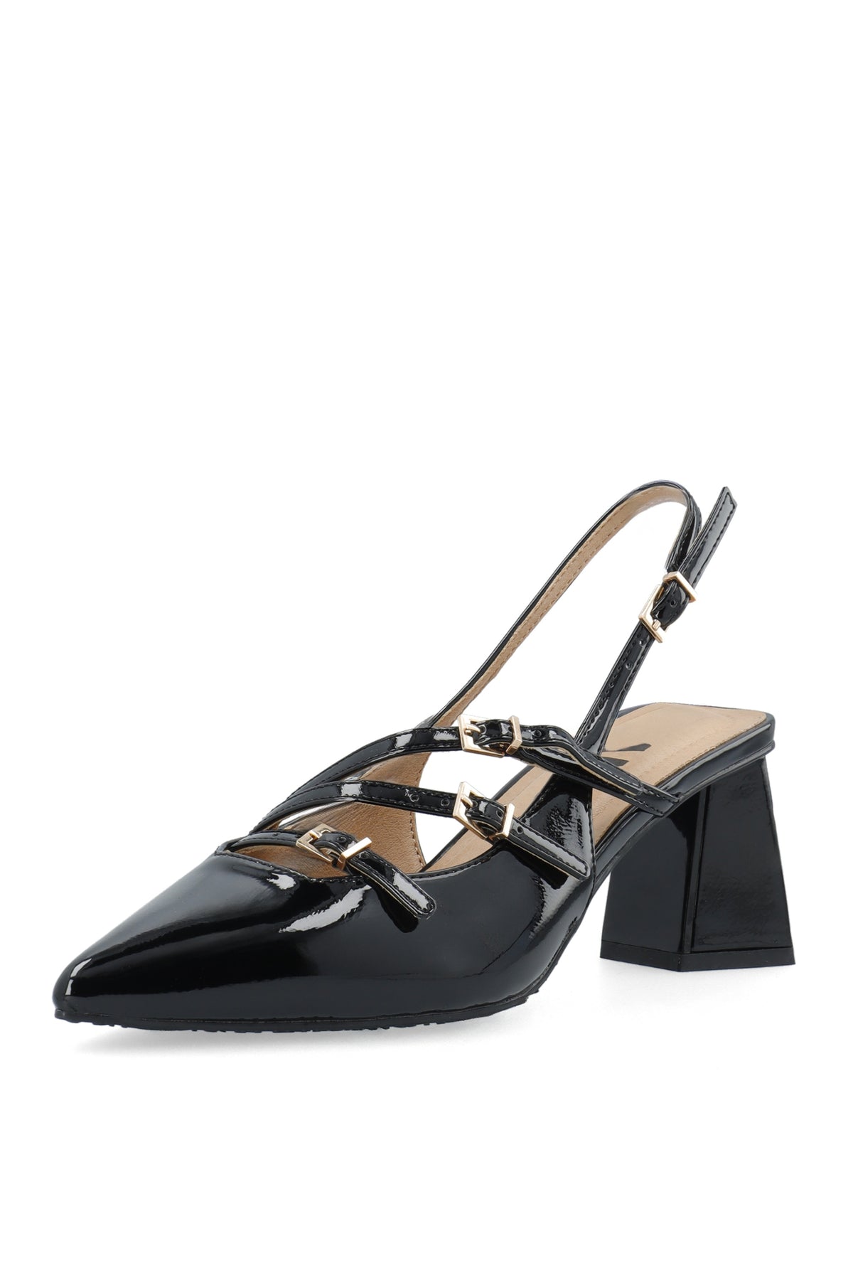 Biamaralyn Multi Buckle Slingback Faux Leather - Black Patent