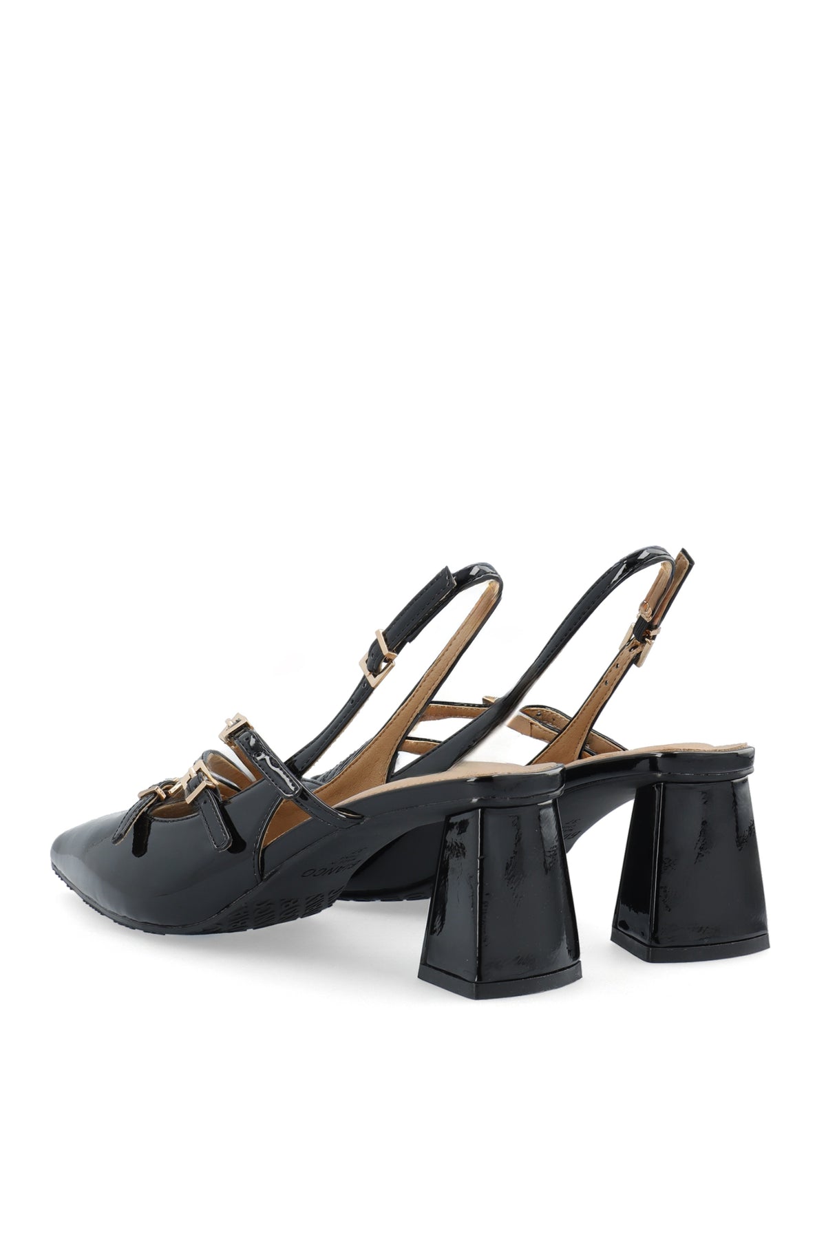 Biamaralyn Multi Buckle Slingback Faux Leather - Black Patent