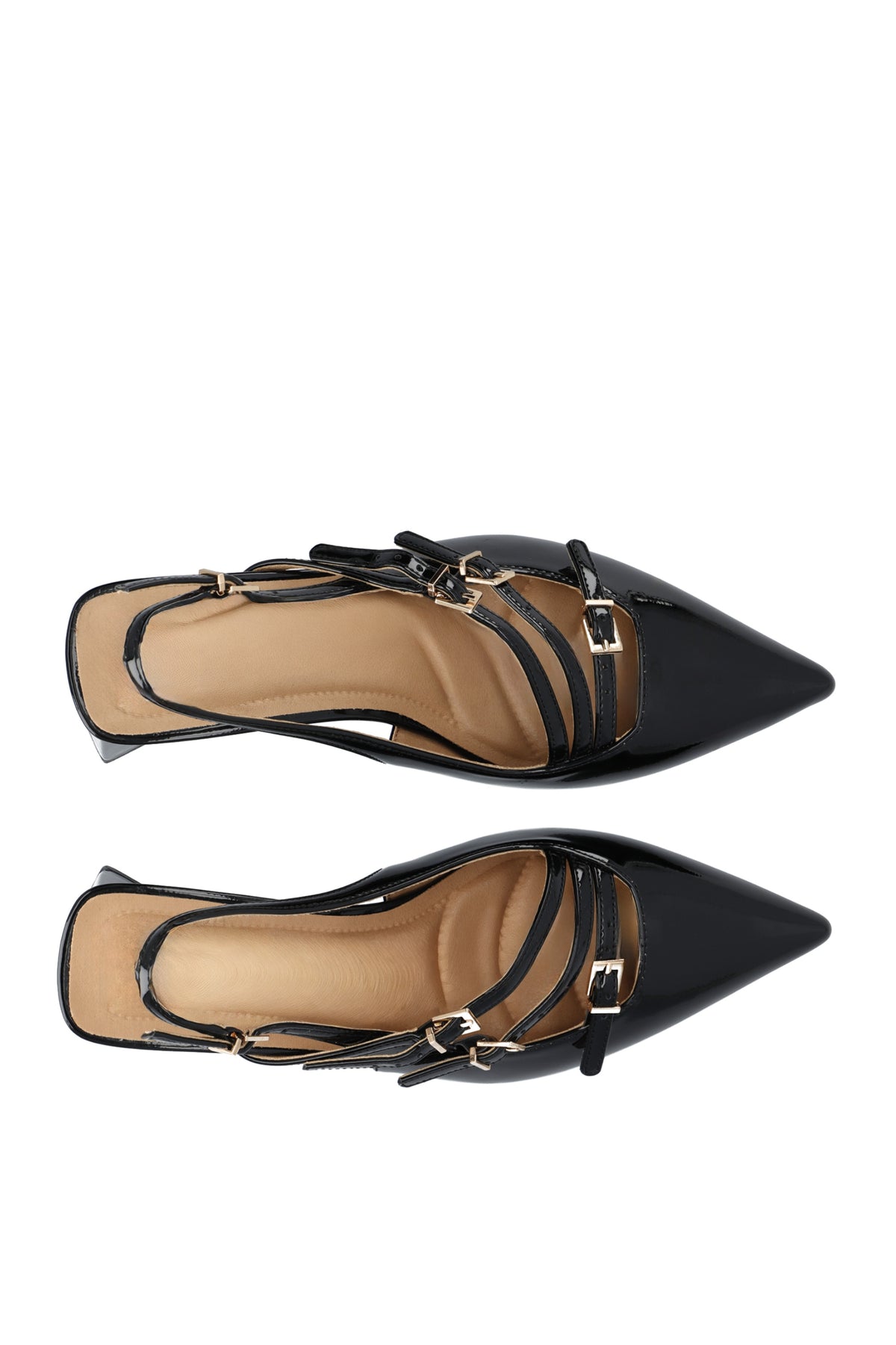 Biamaralyn Multi Buckle Slingback Faux Leather - Black Patent