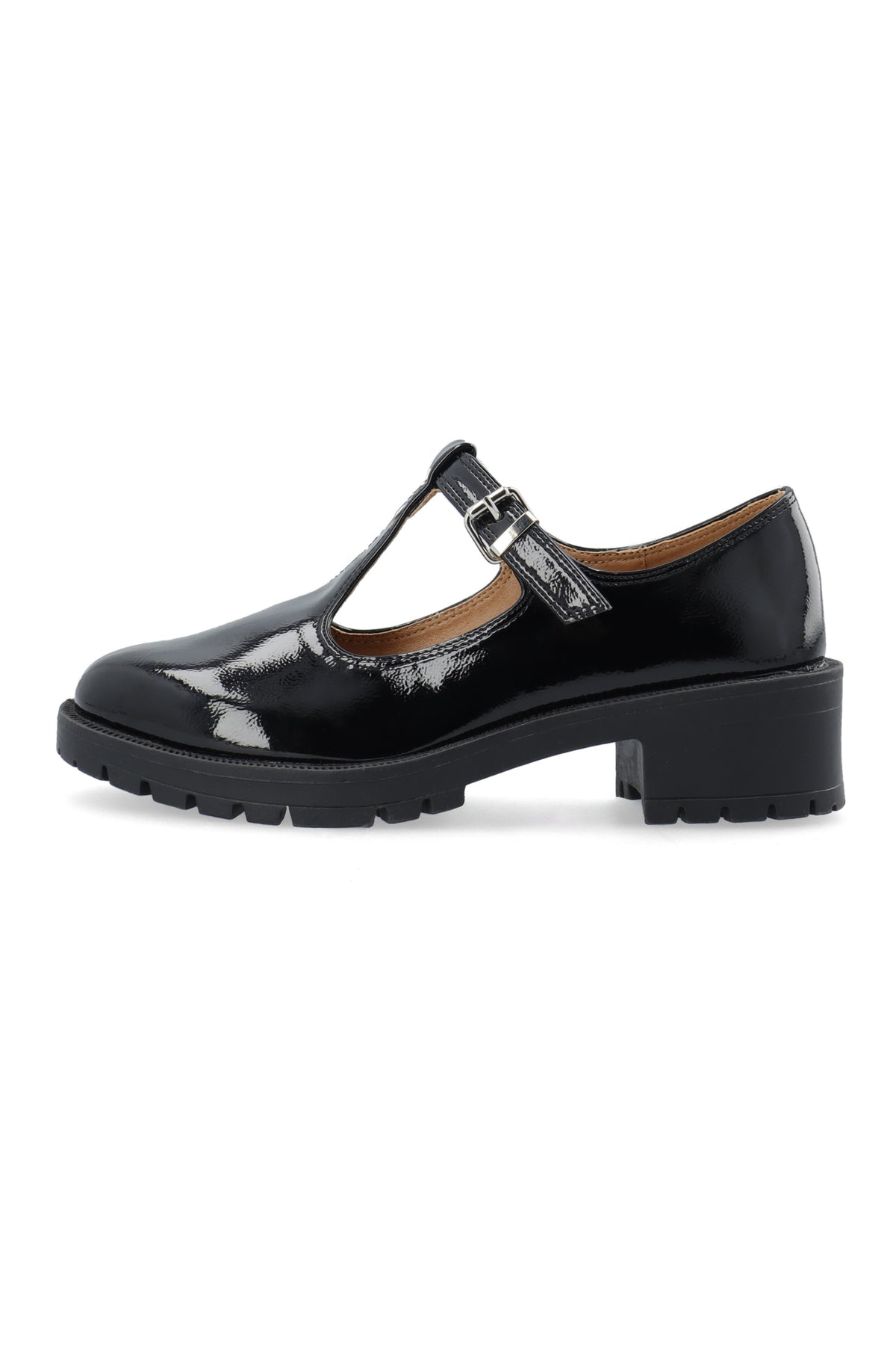 Biapearl T-Strap Mary Jane Faux Leather - Black Patent