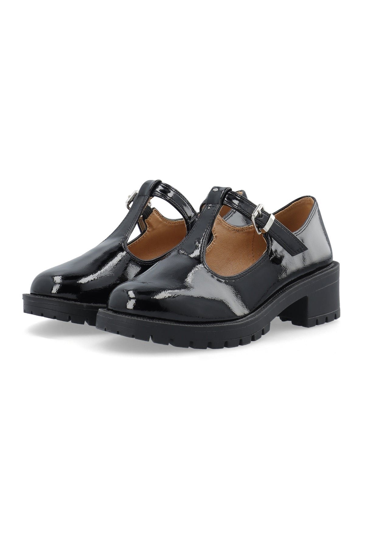 Biapearl T-Strap Mary Jane Faux Leather - Black Patent