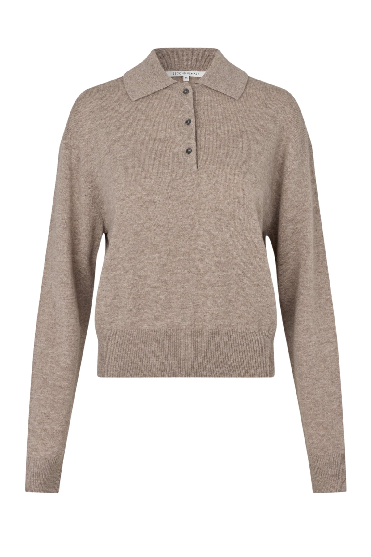 Longo Knit Ls Collar - Mid Brown Melange