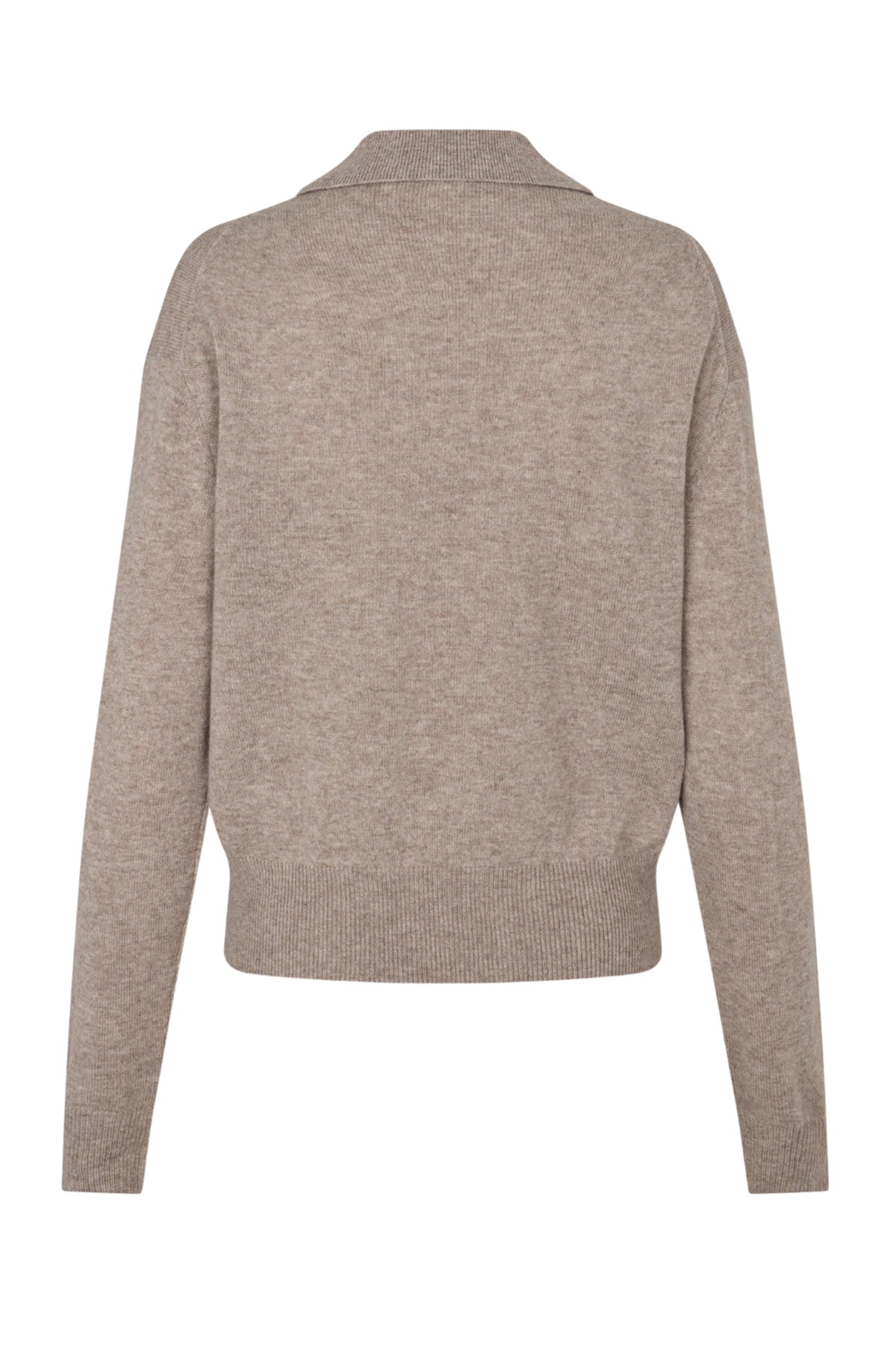 Longo Knit Ls Collar - Mid Brown Melange