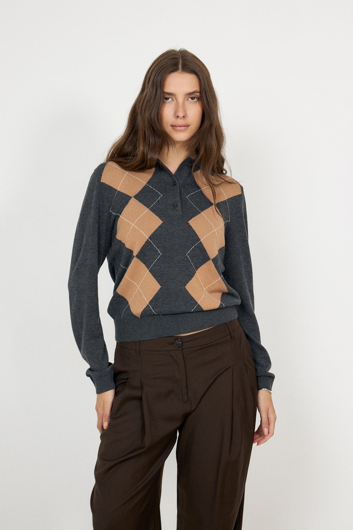 Shailene Knit Polo - Dark Grey Melange