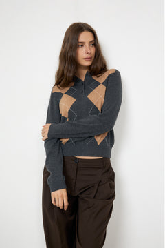 Shailene Knit Polo - Dark Grey Melange