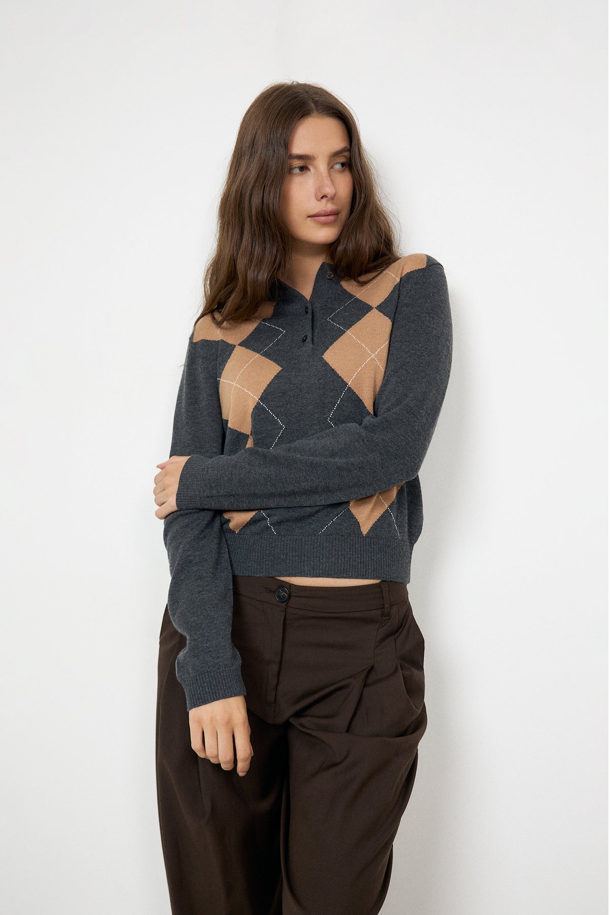 Shailene Knit Polo - Dark Grey Melange