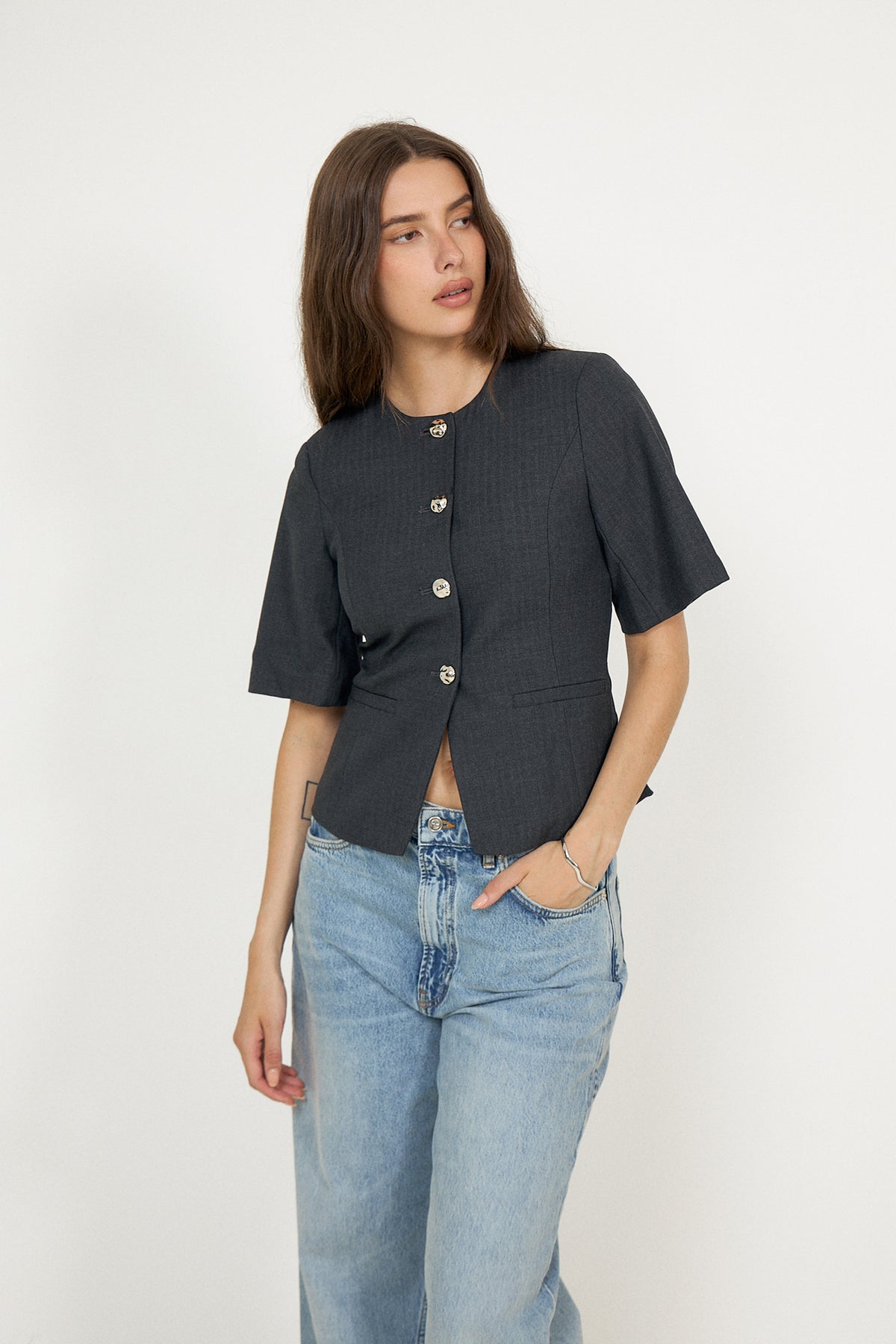 N-Kasaundra Blazer - Grey Herringbone