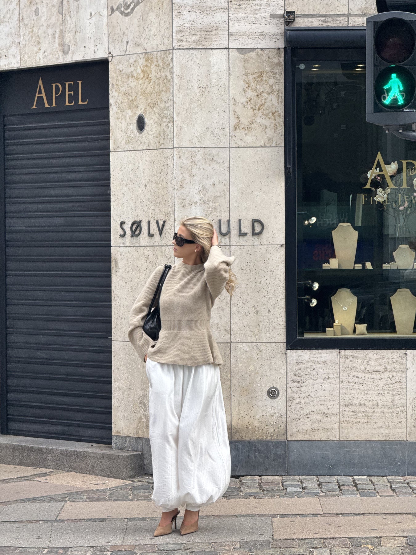 Marie Wool Peplum Sweater - Sand Melange