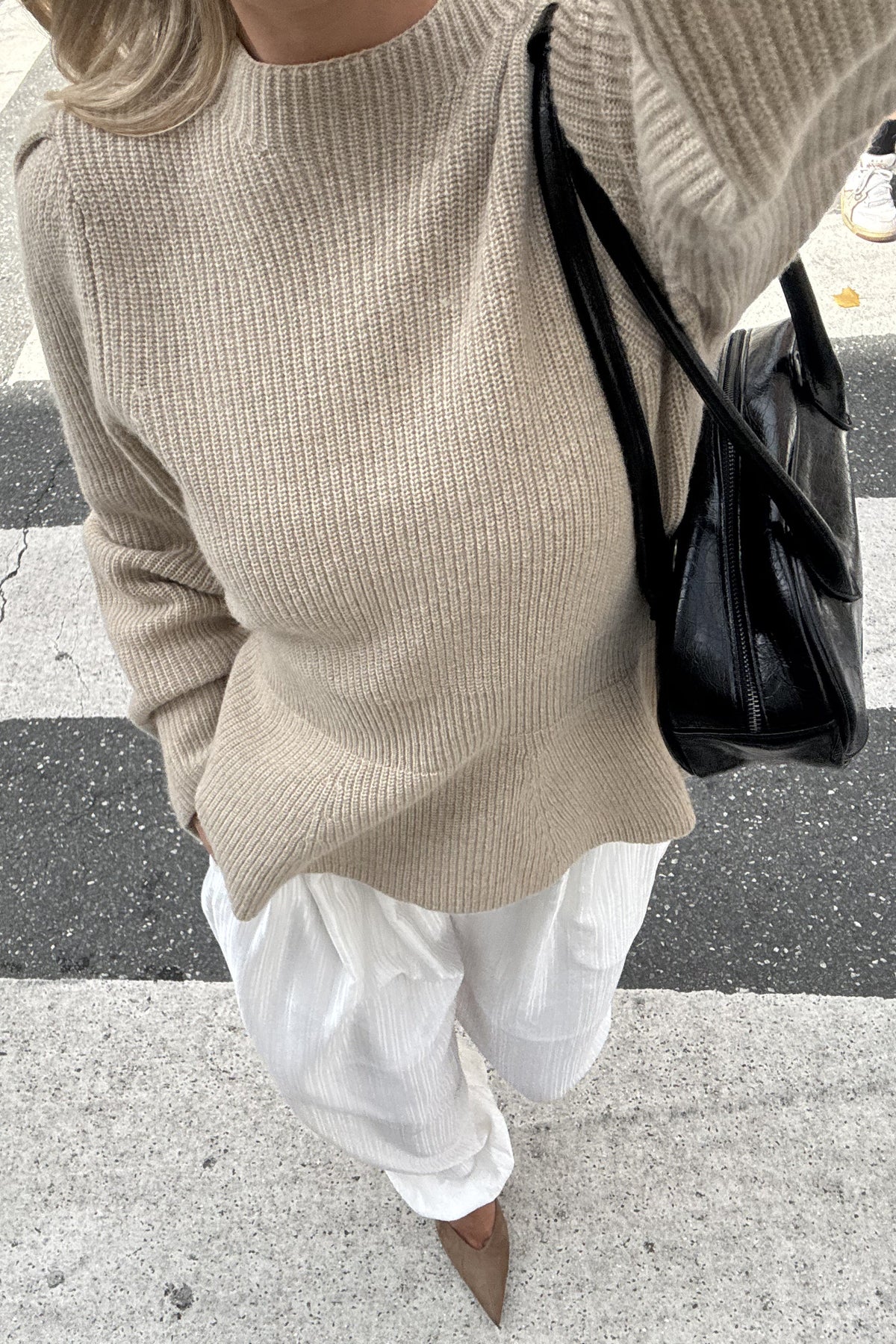 Marie Wool Peplum Sweater - Sand Melange