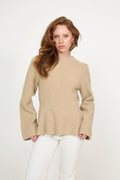 Marie Wool Peplum Sweater - Sand Melange