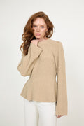 Marie Wool Peplum Sweater - Sand Melange