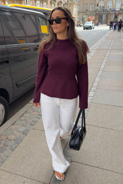 Marie Wool Peplum Sweater - Bordeaux
