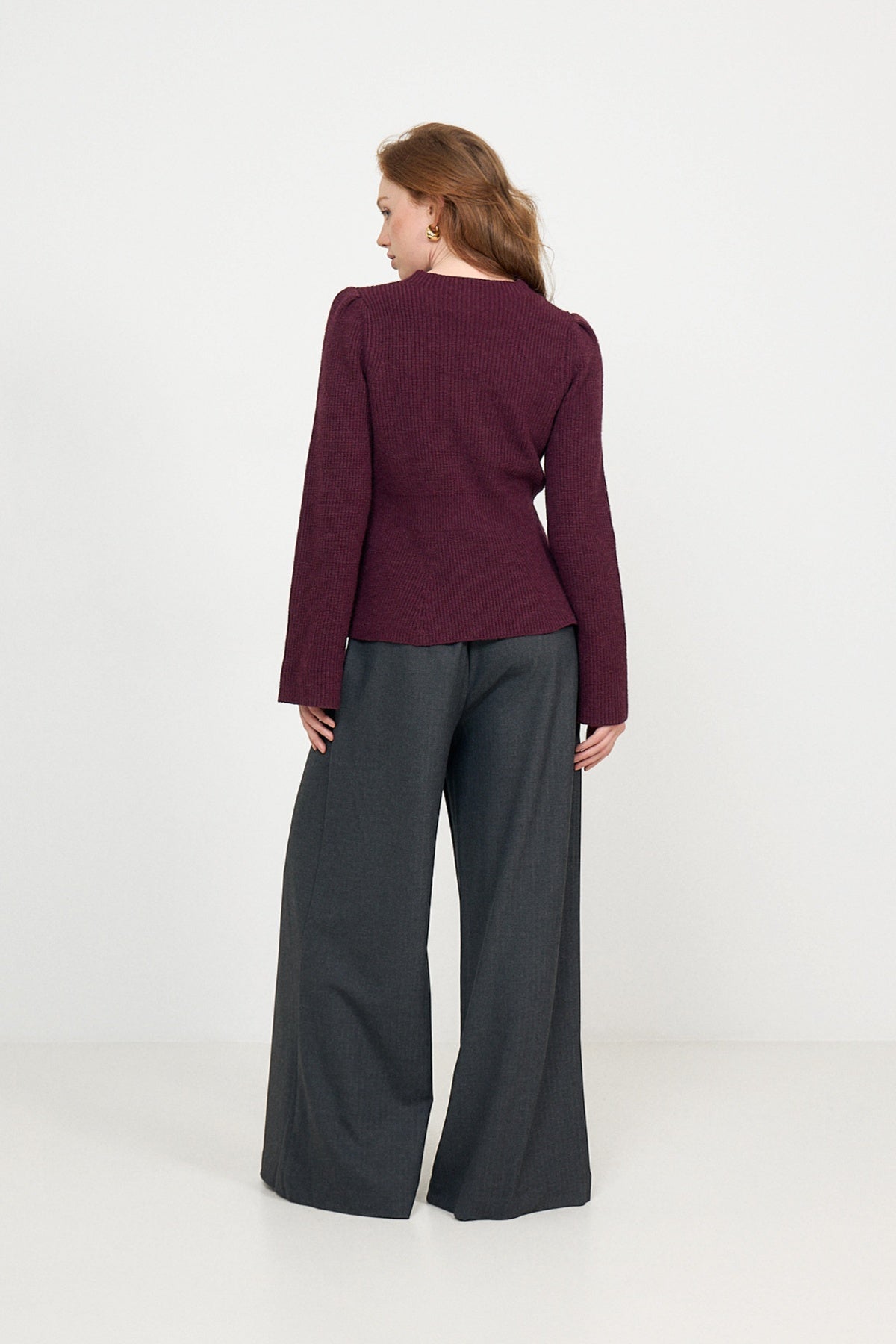 Marie Wool Peplum Sweater - Bordeaux