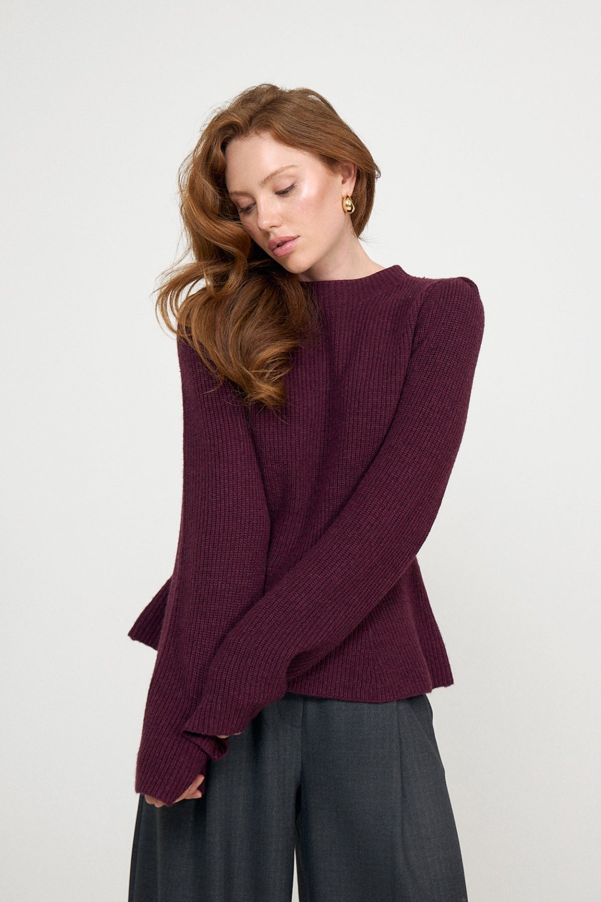 Marie Wool Peplum Sweater - Bordeaux